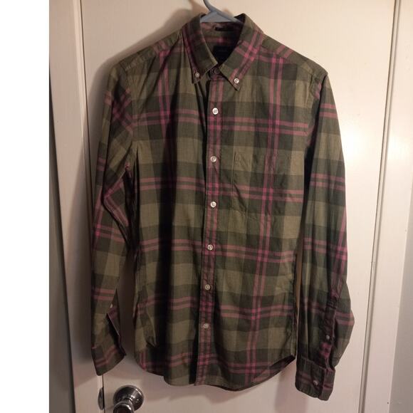 J Crew Mens XS Slim Fit Gray Pink Plaid Cotton Button Down Collared Shirt - Picture 1 of 9